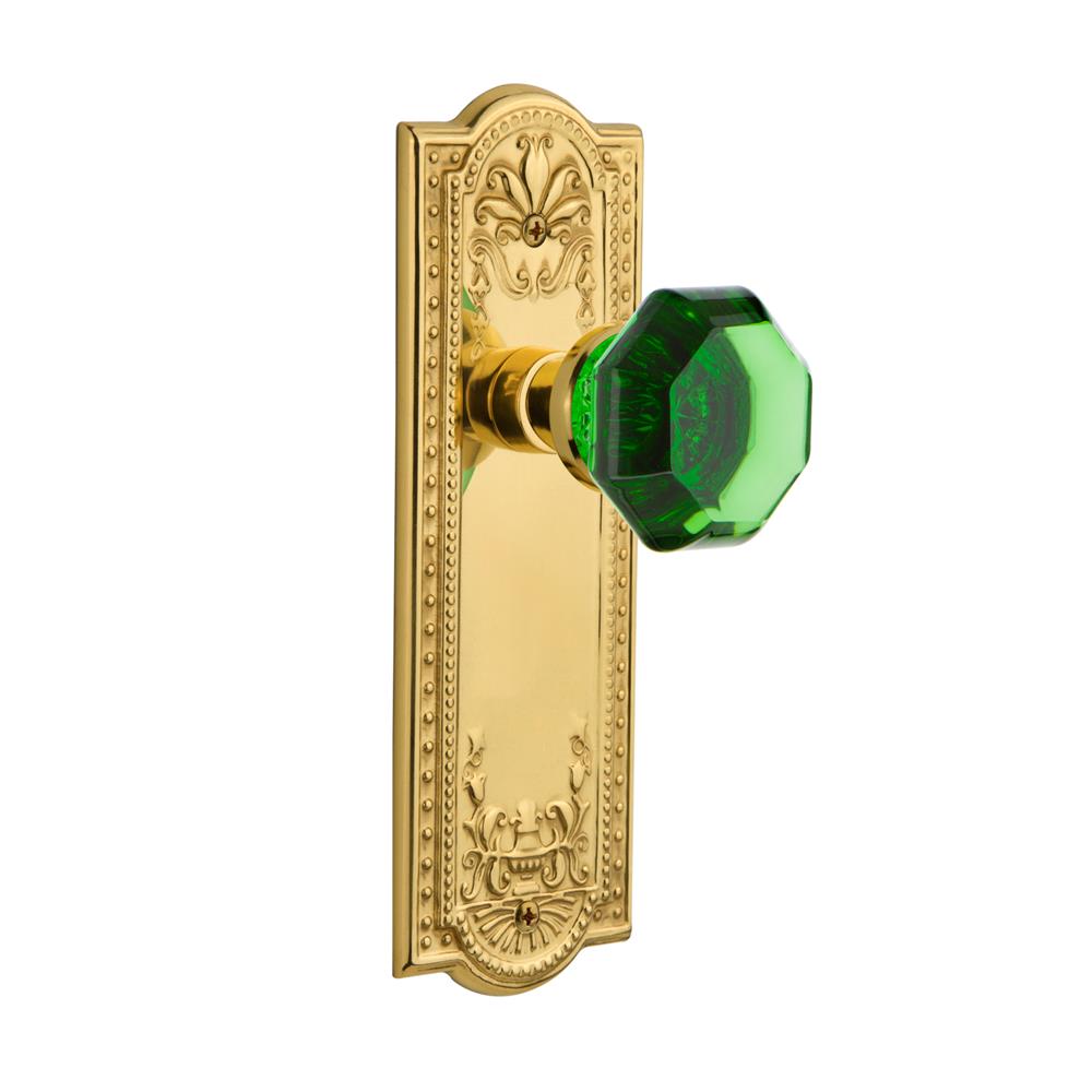Nostalgic Warehouse MEAWAE Colored Crystal Meadows Plate Passage Waldorf Emerald Door Knob in Unlaquered Brass